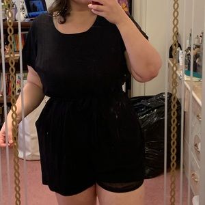 Loft Black Short Sleeve Tie Romper Plus Size 18